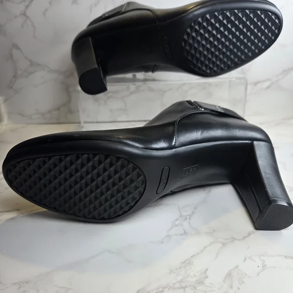 Black Women's Ankle Booties - Classic Heeled Dress Boots - Picture 7 of 8